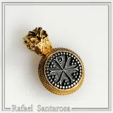 Chi Rho Christogram Jesus Symbol Necklace: Oxidized & Gold Filled Filigree Sterling Silver