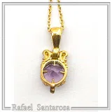 Natural Amethyst Byzantine Delicate Charm Necklace: Filigree Sterling Silver Bezel 18K Gold-Filled