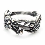 Olive Branch Band Ring, Greek Mythology Floral Jewelry: Oxidized Sterling Silver