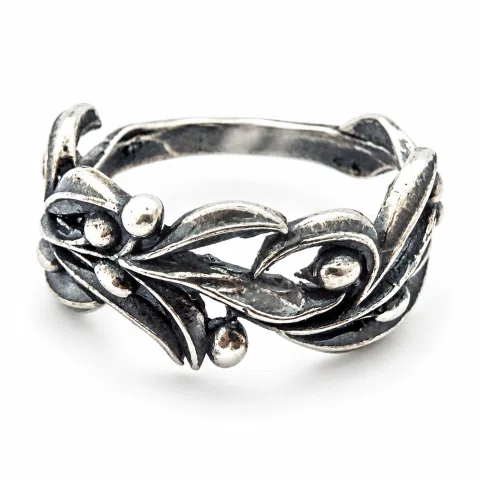 Olive Branch Band Ring, Greek Mythology Floral Jewelry: Oxidized Sterling Silver