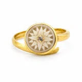 Greek Macedonian Sun Adjustable Statement Ring: Sculptured Marble, Zircon, 18K Gold-Filled Sterling Silver