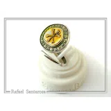 18K Gold Chi Rho Christogram on Oxidized Sterling Silver Adjustable Ring, Byzantine Prayer Talisman
