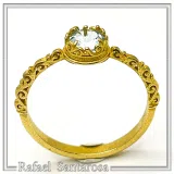 Byzantine Sky-Blue Brilliant Cut Topaz Filigree Statement Ring: 18k Solid Gold Ring for Her