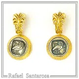 Athena Owl Coin Tetradrachm Antefix Earrings: Oxidised & 18K Gold-Filled Sterling Silver, Museum Replica