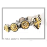 Byzantine Maltese Cross Holy Heart Knights Bracelet: Oxidized Sterling Silver and 18K Gold Filled