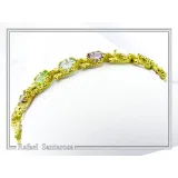 Multi Genuine Gemstone Beaded Bracelet: 18K Solid Gold Byzantine Filigree Tennis Bracelet