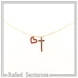 I Love Jesus Cross & Heart Minimalistic Necklace: Red Enamel, Sterling Silver 18K Gold Filled