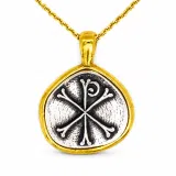 Chi Ro Jesus Name Christogram Pendant: Oxidized Sterling Silver Charm on Gold-Filled Base