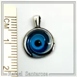 Evil Eye Spiral Talisman Necklace: Sky Blue Transparent Enamel on Oxidised Sterling Silver