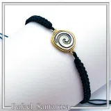 Spiral Macrame Bracelet Oxidized Sterling silver charm on 18K gold filled base. Museum replica