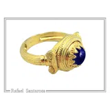 Natural Lapis Lazuli Ancient Greek Ionic Column Design Sterling Silver 18K Gold-Filled Ring