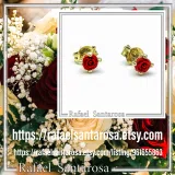 Handmade Red Rose Flower Stud Earrings: Alabaster & 18K Gold Filled Sterling Silver