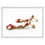 Red & White Alabaster Rose Flowers Shaped Gems Drop Earrings: Gold-Filled Sterling Silver