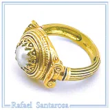 Ancient Greek Temple Ionic Column Natural Pearl Ring 18K Gold-Filled Sterling Silver, Museum Inspired