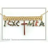 IC XC NIKA Dangle Necklace: Handmade Silver Gold Filled and enamel Christogram Talisman