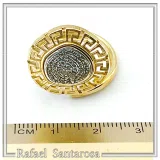 Greek Calendar Phaistos Disc on Greek Key Ring: Oxidized Sterling Silver, 18K Gold Filled