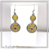 Byzantine Cross Drop Earrings Sterling Silver Oxidised and 18k Gold Filled African Amethyst