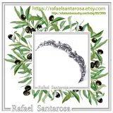 Olive Leaf Branch Beaded Bracelet Peace Symbol: Oxidized Sterling Silver Handmade Greek Jewelry