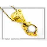 18K Solid Gold Byzantine Handmade Filigree Natural Pearl Pendant: Jewelry for her