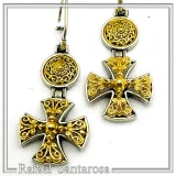 Byzantine religious statement handmade cross earrings, sterling silver 18K gold filled