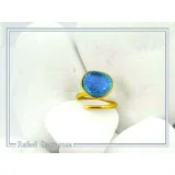 Sea Blue Transparent Enamel Adjustable Ring: Sea Rock Design Sterling Silver 18K Gold Filled