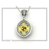 Byzantine Cross Shaped Natural Red Garnet Filigree Necklace: 18K Gold filled and oxidised Silver