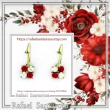 Red & White Roses Rose Flowers Shaped Alabaster Gems Drop Earrings: Sterling Silver 18K Gold-Filled