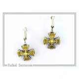 Byzantine Filigree Cross Dangle Drop Earrings: Sterling Silver, 18K Gold-Filled
