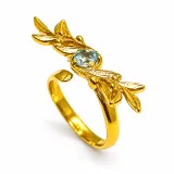 Olive Branch Adjustable Floral Ring: Natural Sky-Blue Topaz, 18K Gold Filled Sterling Silver Ring