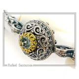 Natural Sky-Blue Topaz Byzantine Bracelet: Oxidised Sterling Silver with 18K Gold Filled Filigree Bezel