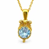 Natural Topaz Filigree Charm Necklace: 18K Gold-Filled Sterling Silver Delicate Tiny Pendant