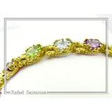 Natural Gemstone Multi stone Tennis Bracelet: Sterling Silver 18K Gold Filled Byzantine ornaments