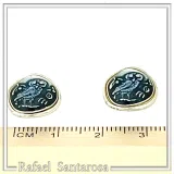 Oxidized Sterling Silver Athenian Tetradrachm Owl Earrings: Athena Coin Studs with Sky Blue Enamel