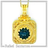 Solid Gold 18k Natural Lapis Lazuli Pendant: Byzantine Style Filigree and Granulation Handmade Jewelry