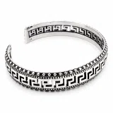 Greek Key Meander Oxidized Sterling Silver Cuff Bracelet, Museum Inspired Unisex Adjustable Jewelry