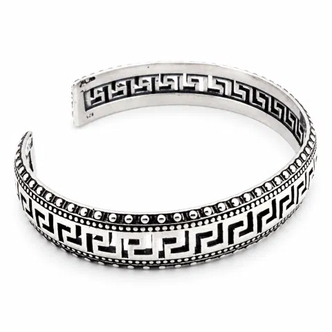 Greek Key Meander Oxidized Sterling Silver Cuff Bracelet, Museum Inspired Unisex Adjustable Jewelry