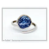 Athena Owl Coin Tetradrachm Ring Museum Replica: Transparent Blue Enamel on Sterling Silver Coin