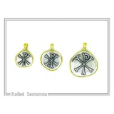 Chi Ro Jesus Name Christogram Pendant: Oxidized Sterling Silver Charm on Gold-Filled Base