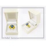 Athena Greek Goddess Head Coin Ring with Antefix Ornaments: Blue Enamel, 18K Gold-Filled Silver
