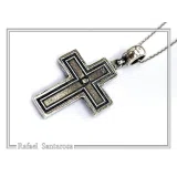 Oxidized Sterling Silver Men Cross Pendant: Byzantine Design Christian Necklace