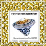 Byzantine Floral Queen Size Natural Pearl Ring: Oxidized Sterling Silver and 18K Gold Filled