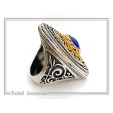 Natural Lapis Lazuli Big Byzantine Ring: Oxidized & 18k Gold Filled Sterling Silver