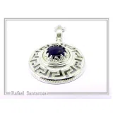 Natural Lapis Lazuli Greek Key Wreath Necklace: Sterling Silver Pendant