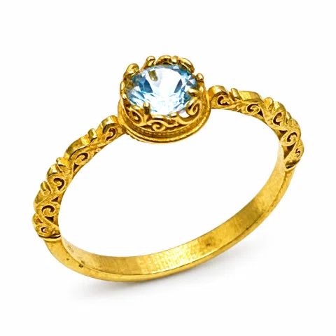 Byzantine Sky-Blue Brilliant Cut Topaz Filigree Statement Ring: 18k Solid Gold Ring for Her