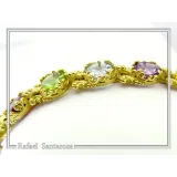 Multi Genuine Gemstone Beaded Bracelet: 18K Solid Gold Byzantine Filigree Tennis Bracelet