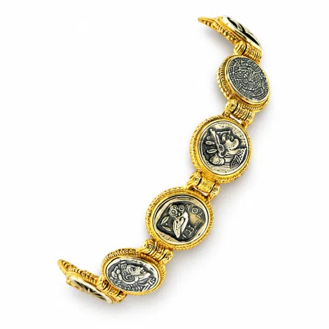 Greek Coins Museum Replicas Beaded Bracelet: 18K Gold-Filled and Oxidized Sterling Silver