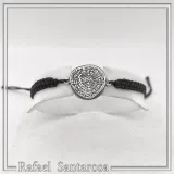 Oxidized Sterling Silver Phaistos Disc Charm Bracelet: Ancient Greek Calendar Museum Replica Macrame Bracelet