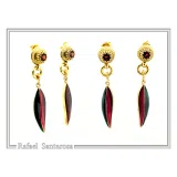 Olive Leaf Floral Dangle & Drop Earrings: Transparent Enamel, Natural Garnet, 18K Gold Filled Silver