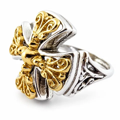 Byzantine Religious Cross Museum Inspired Ring: Oxidized Sterling Silver, 18K Gold Filled Filigree