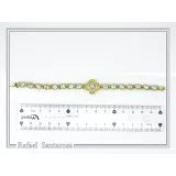 18K Gold Beaded Bracelet Handcrafted Byzantine Cross Filigree: Natural Genuine Sky-Blue Topaz Gemstones
